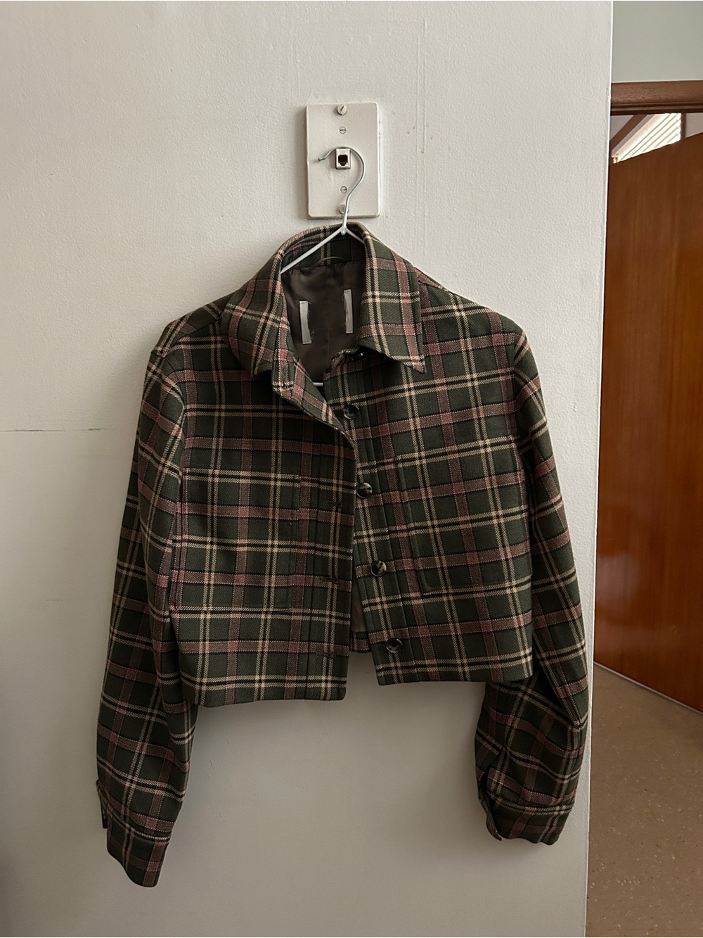 Wilfred Aritzia Womens Plaid Cropped Blazer - Green/Plaid